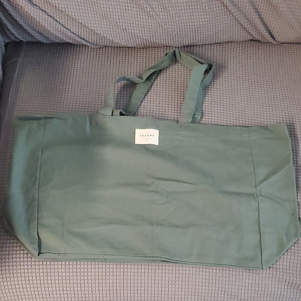 Sezane Green Cotton Tote Bag